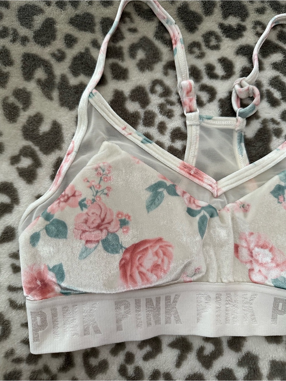 PINK Sport Victoria’s Secret Velvet Ultimately Lightly Lined Bra Cream Floral S - Picture 3 of 17